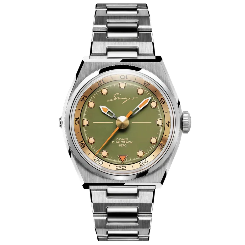 Singer Reimagined 1970 DualTrack Khaki Green Dial SR811-2