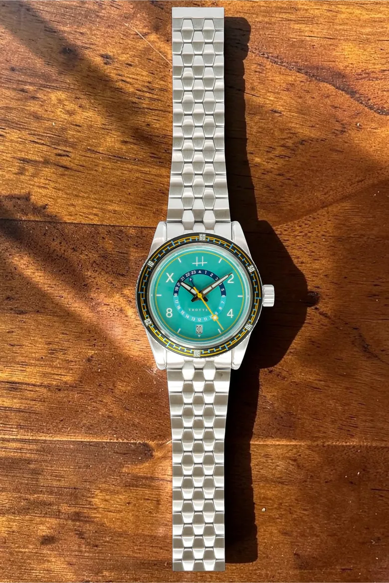 Trotter Aqua Dial GMT — 38mm Swiss Caliber Watch | Haven Watch