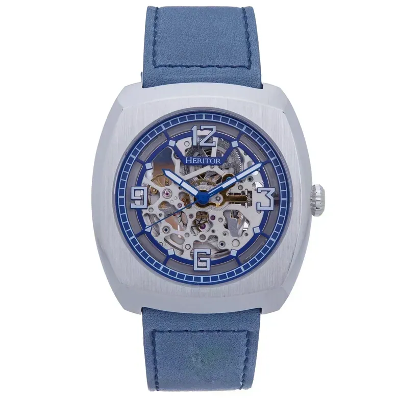 Heritor Automatic Gatling Skeletonized Leather-Band Watch