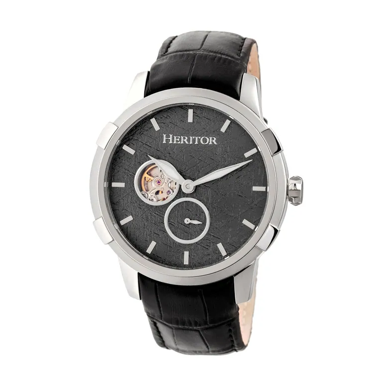 Heritor Automatic Callisto Semi-Skeleton Leather-Band Watch
