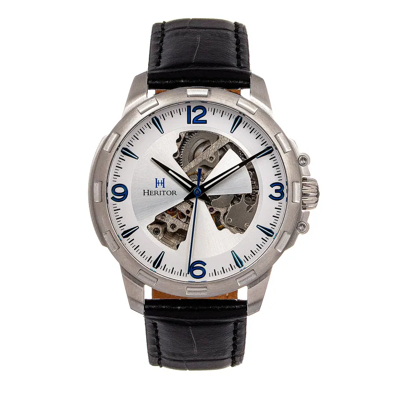 Heritor Automatic Theo Semi-Skeleton Leather-Band Watch