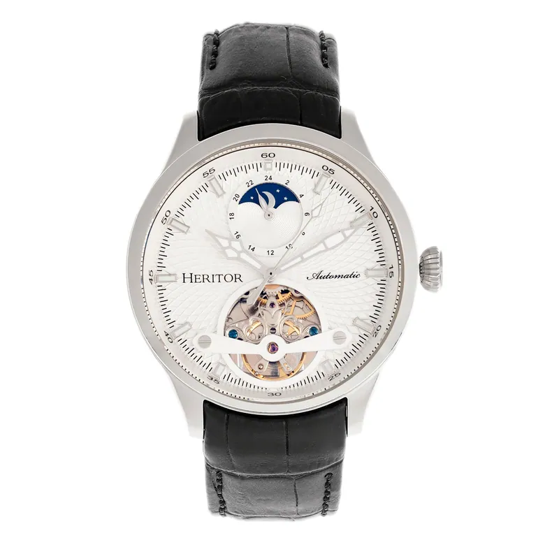 Heritor Automatic Gregory Semi-Skeleton Leather-Band Watch