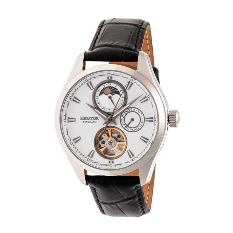 Heritor Automatic Sebastian Semi-Skeleton Leather-Band Watch