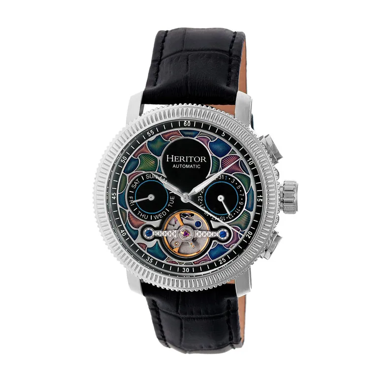 Heritor Automatic Aura Men's Semi-Skeleton Leather-Band Watch