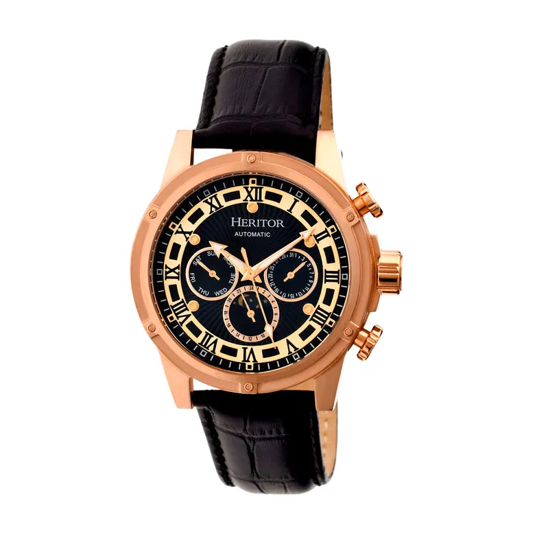 Heritor Automatic Kinser Leather-Band Watch w/Day/Date