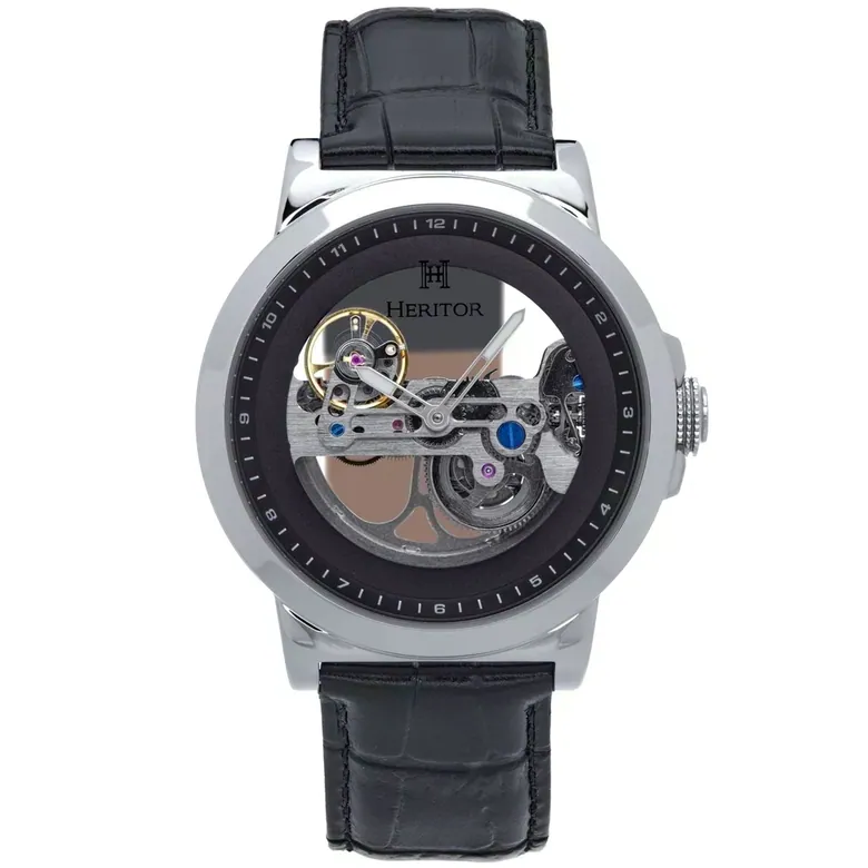 Heritor Automatic Xander Semi-Skeleton Leather-Band Watch