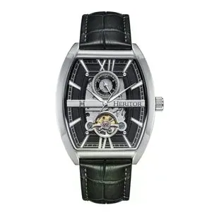 Heritor Automatic Masterson Semi-Skeleton Leather-Band Watch - Silver/Black - HERHS3501