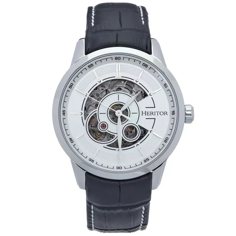 Heritor Automatic Davies Semi-Skeleton Leather-Band Watch