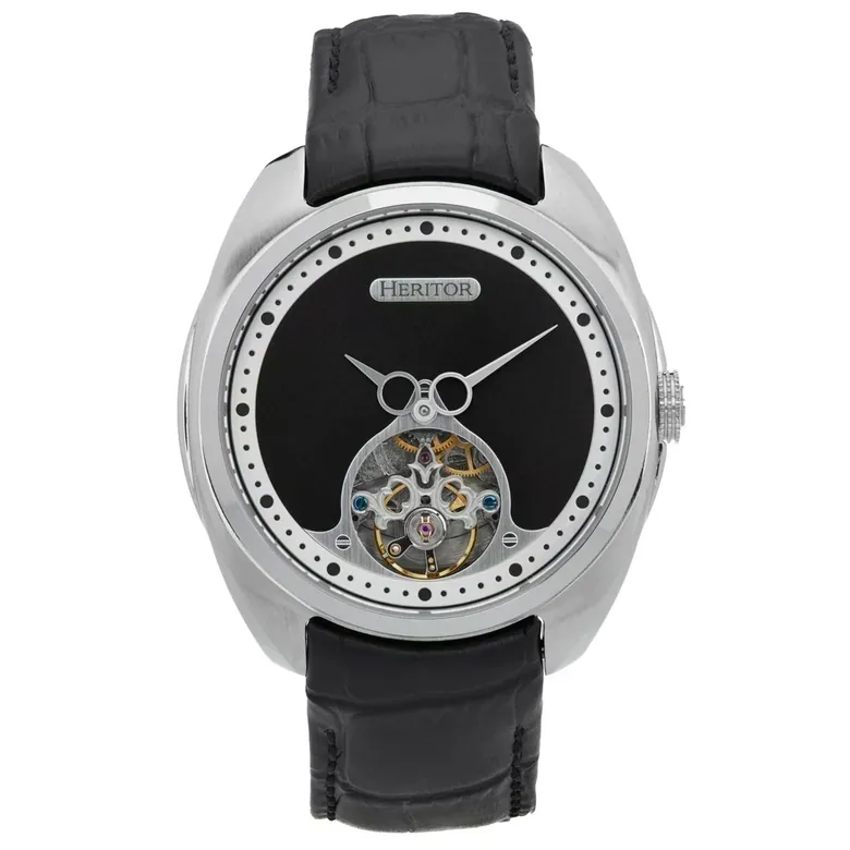 Heritor Automatic Roman Semi-Skeleton Leather-Band Watch