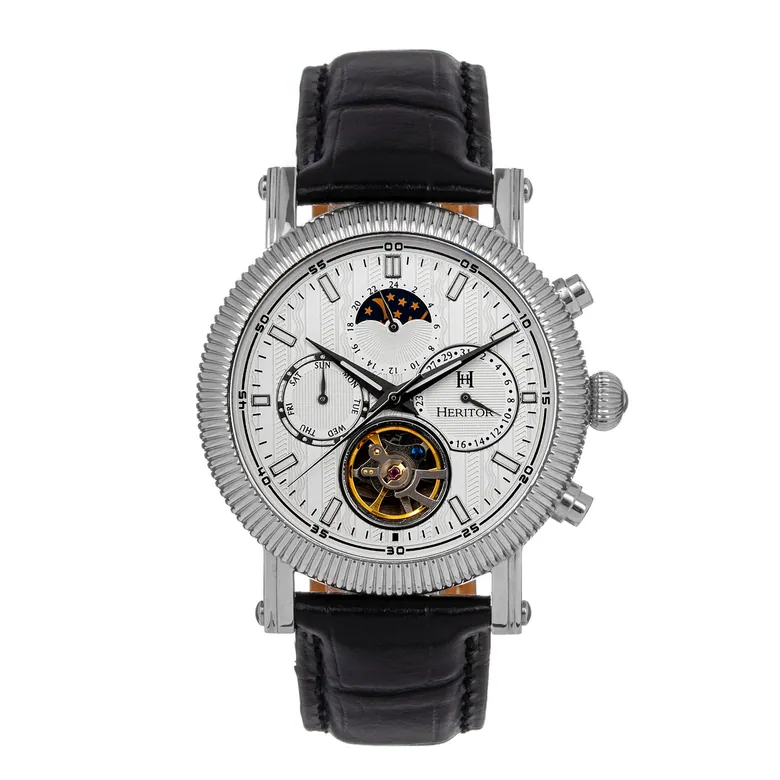 Heritor Automatic Barnsley Semi-Skeleton Leather-Band Watch