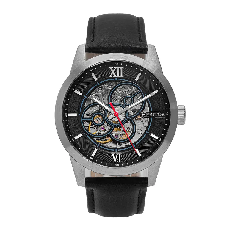 Heritor Automatic Jonas Leather-Band Skeleton Watch