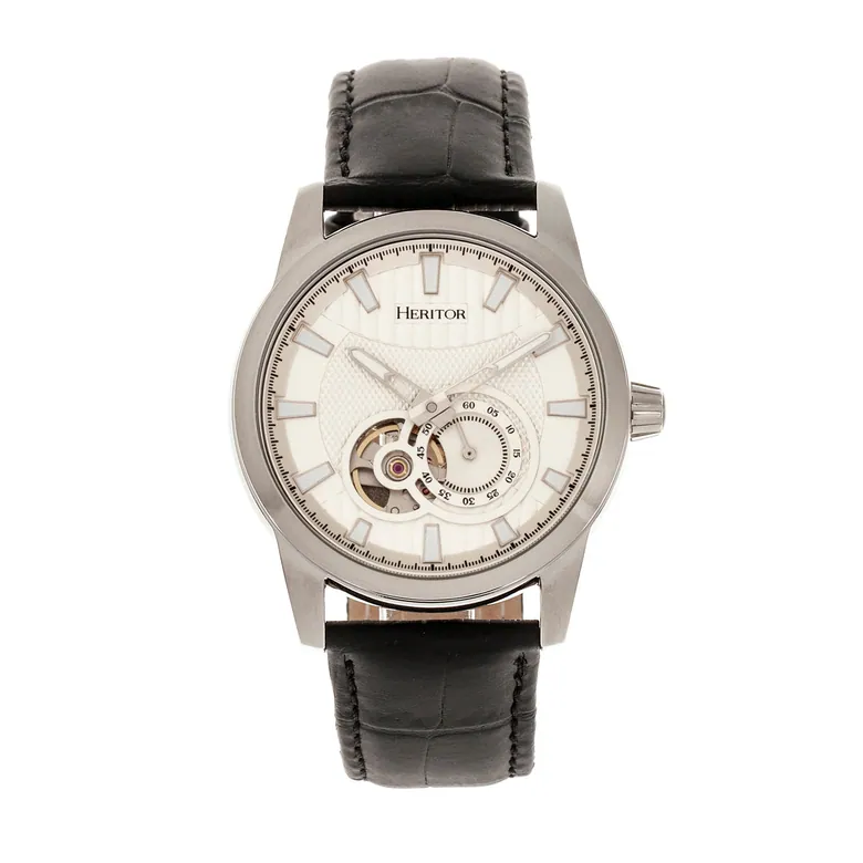 Heritor Automatic Davidson Semi-Skeleton Leather-Band Watch