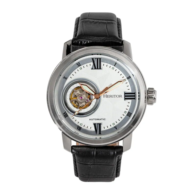 Heritor Automatic Maxim Semi-Skeleton Leather-Band Watch