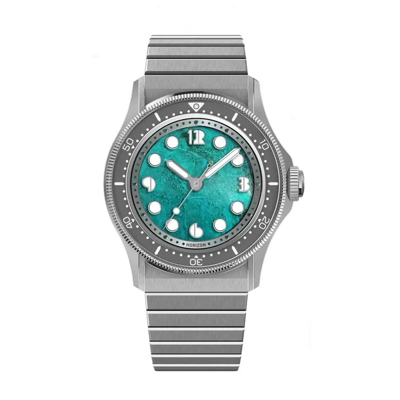 Nemolithic with chrysocolla stone dial