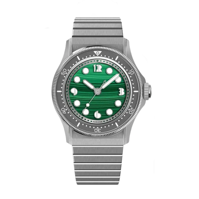 Nemolithic with malachite stone dial