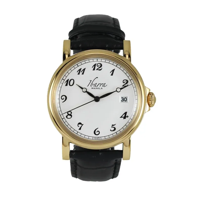 PLARIDEL 38MM QUARTZ GOLD DRESS WATCH (BLACK STRAP)