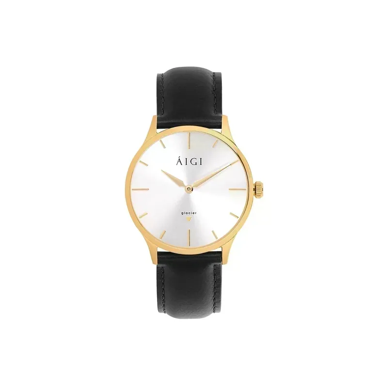Glacier Gold 36MM Black Leather Watch