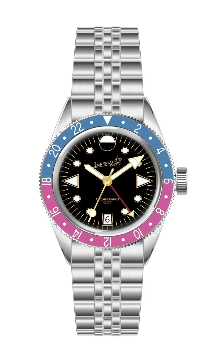 Oceanguard GMT - Jet Black w/ Faded Blue and Pink Bezel