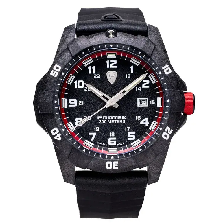 Protek Carbon Composite Tritium Dive Watch 1000 Series with Red Accents #PT1002