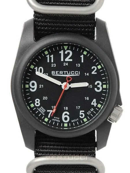 Bertucci DX3 Field Poly Resin Watch, Heavy Duty Nylon Strap, Black Dial - 11010