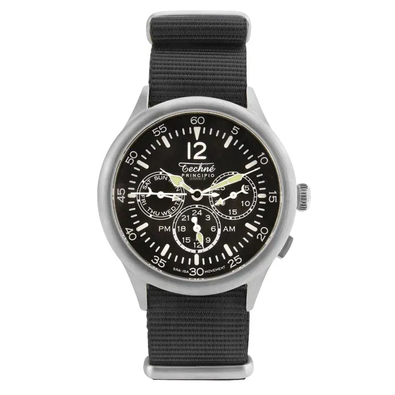 Techne 39.5mm Merlin Quartz TwinTime Watch with Black Strap #296.023