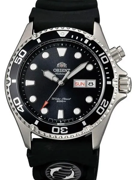 Scratch and Dent - Orient Ray Black Dial 21-Jewel Automatic Dive Watch on Rubber Strap #EM6500BB-SND