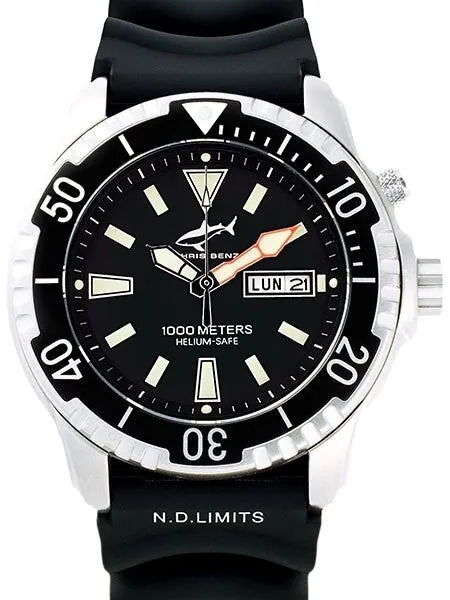 Chris Benz 1000 meter Quartz Dive watch with Sapphire Crystal #CB-1000H-S-KBS