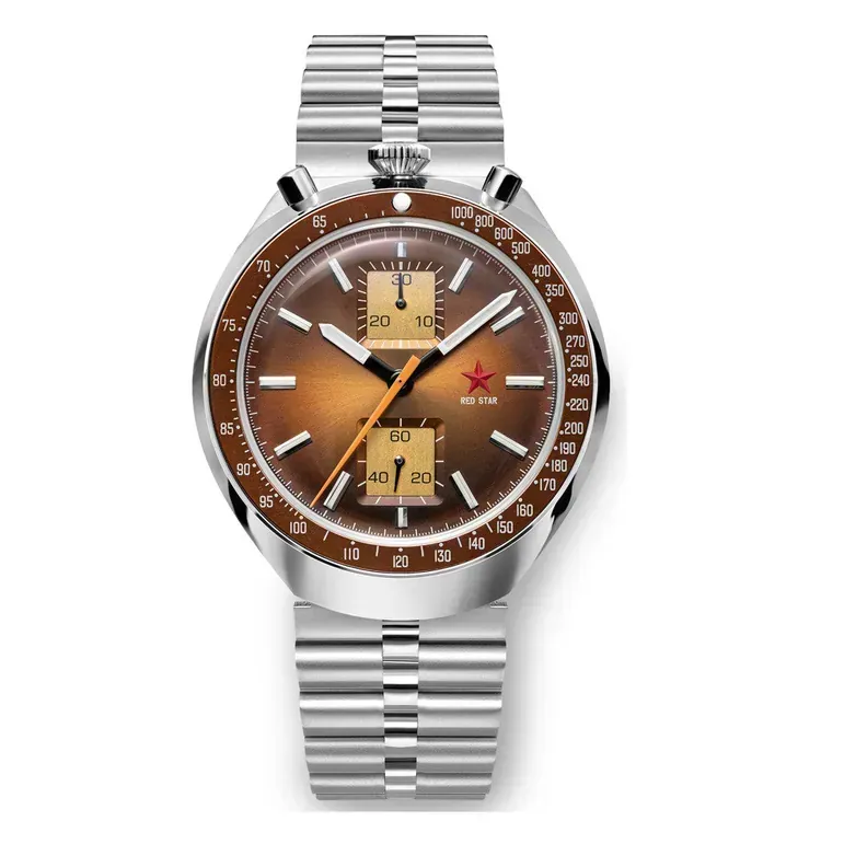 Red Star Bullhead Mechanical Chronograph with Brown Dial #8597G-2