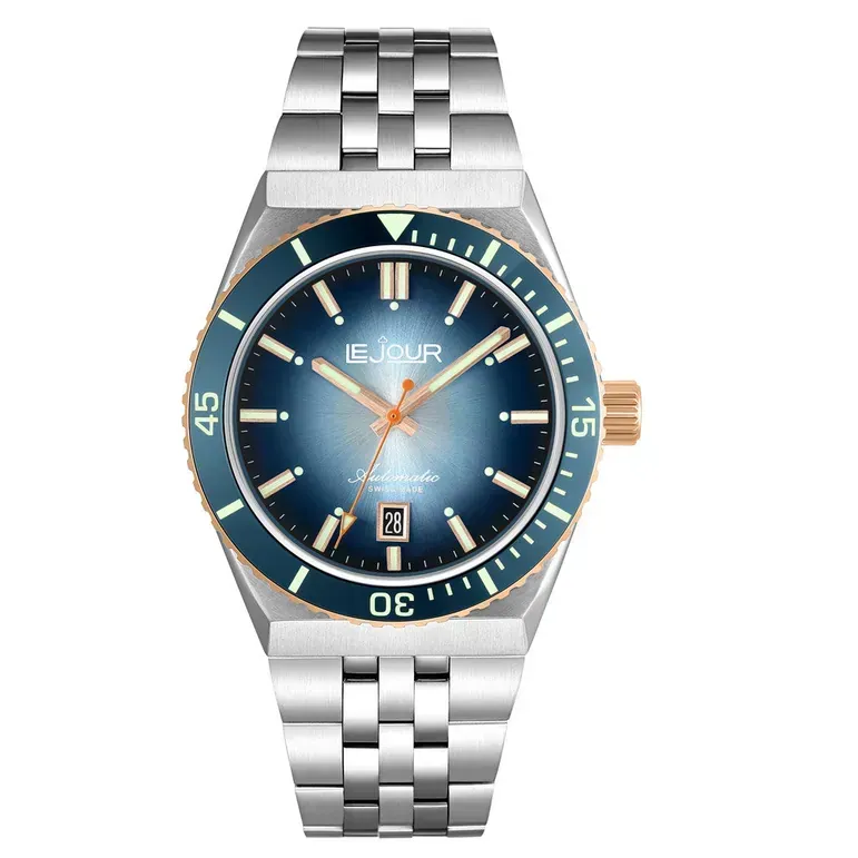 Le Jour Delmare Swiss Dive Watch with Fume Blue Dial and Rose Gold Accents #LJ-DM-008