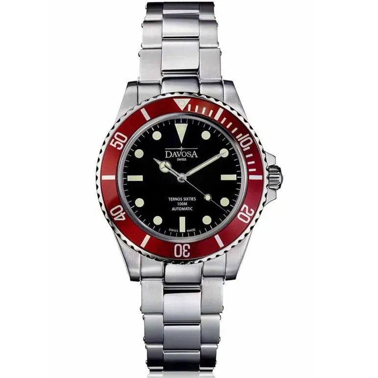 Davosa Ternos Sixties-Style Swiss Automatic Dive Watch with Black Dial #16152560