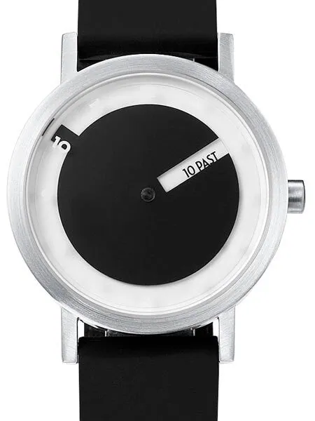 Projects 40mm Silver Till Quartz Watch with Black Silicone Strap #7215SL