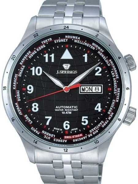 J. Springs Automatic 21-Jewel World Time Watch with Day and Date, Black Dial #BEB099