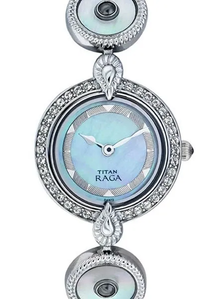 Titan Ladies Raga, Blue MOP Dial Quartz Watch with Swarovski Crystal Bezel and Fancy Bracelet #9903SM01