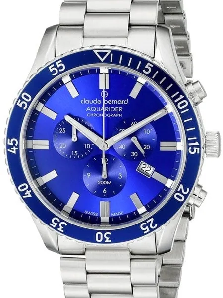 Claude Bernard Aquarider Blue Dial Chronograph Dive Watch #10223-3MBU-BUIN