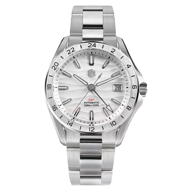 San Martin 39mm Automatic GMT Watch with White Desert Dial #SN0129-A