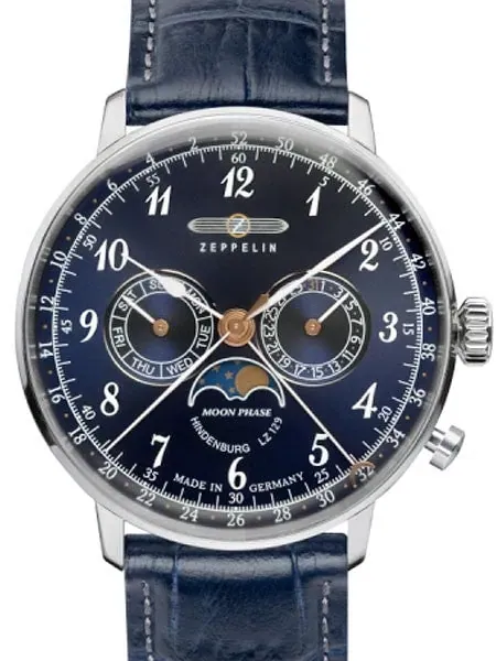 Graf Zeppelin Hindenburg Swiss Quartz Moonphase Calendar Watch #7036-3