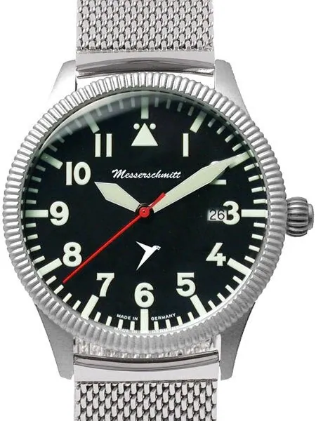 Messerschmitt 41mm Aviator Watch with Coin Edge Bezel, Mesh Bracelt #ME-134M