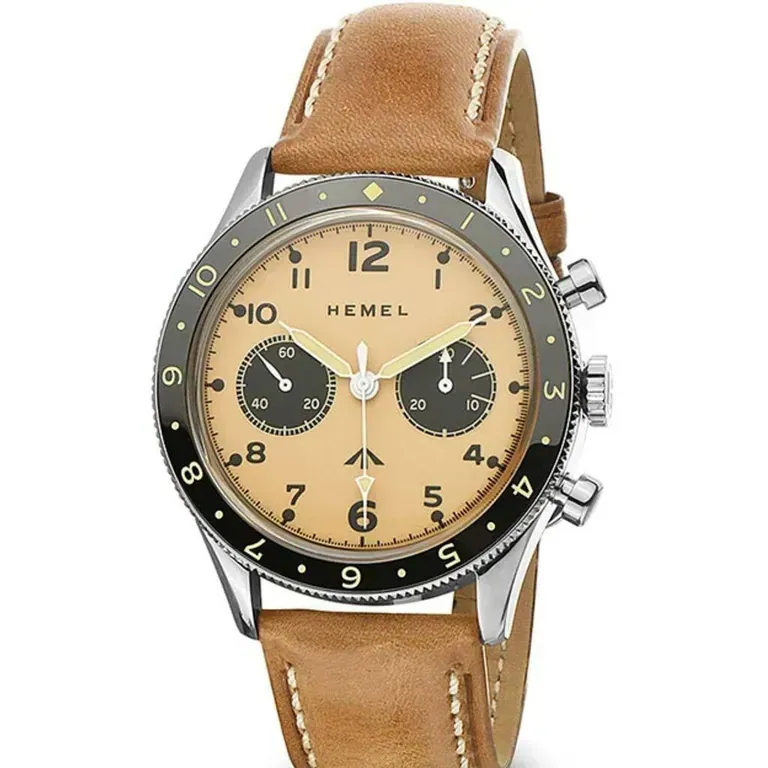 HEMEL Airfoil Full Lume Mechanical Chronograph Watch with Dual-Time Bezel #HF25IV