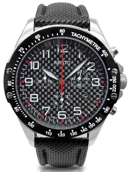 Aristo Aviator Style Quartz Chronograph Watch with Carbon Fiber Dial #4H158