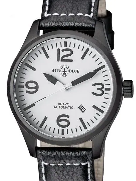 Air Blue Bravo Automatic Pilot Watch with 44mm PVD Case, Sapphire Crystal #BRAVOAUTOPVDWHTBLK