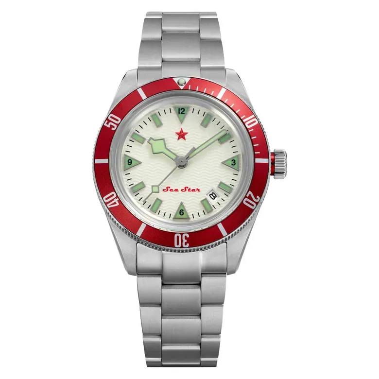 Red Star SEA STAR Watch with Full Lume Dial and Red Bezel #7074G-G