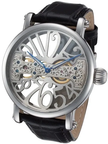 Rougois Open-Face, Bridge Mechanical Hand Wind Watch w/Blue Hands RS294S-BLK
