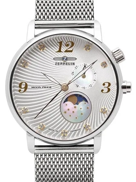 Graf Zeppelin Luna Swiss Quartz Watch with Swarovski Crystals and Moonphase #7637M-1