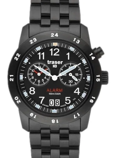 Traser Big Date Alarm Watch with Black PVD Case #T4004.359.34.01