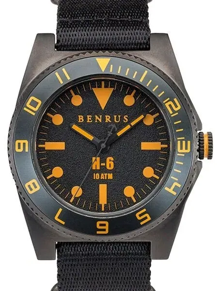 BENRUS 44mm Gun-Metal Stainless Steel, Military-Inspired Quartz H6 Watch #BR012B