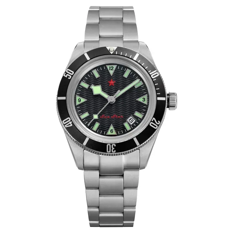 Red Star SEA STAR Watch with Black Dial and Black Bezel #7074G-C