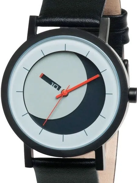 Projects 40mm Black Lunaround Quartz Watch with Matching Leather Strap #7268