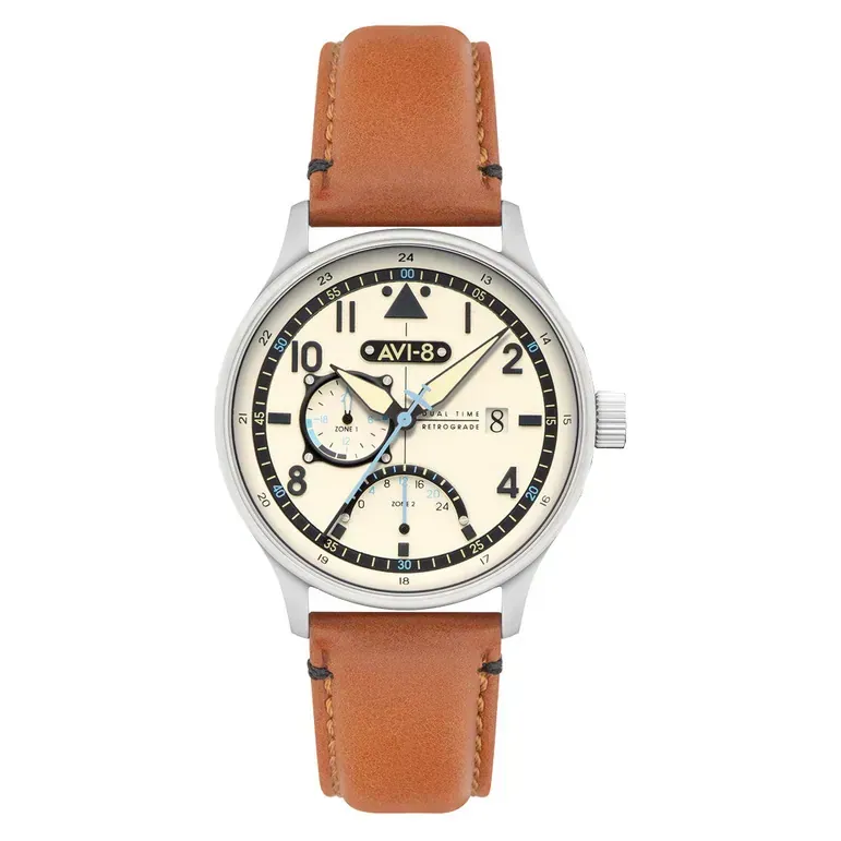AVI-8 McKellar Dual Time Watch with Ivory Dial #AV-4101-0C