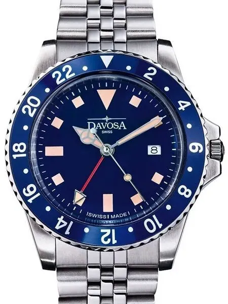 Davosa Vintage-Styled 100-Meter GMT Dual Time Watch with Bracelet #16350040
