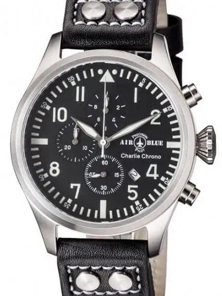 Air Blue Charlie Chronograph Pilot Watch with 44mm Case, Sapphire Crystal #CHARLIECHRONOSS